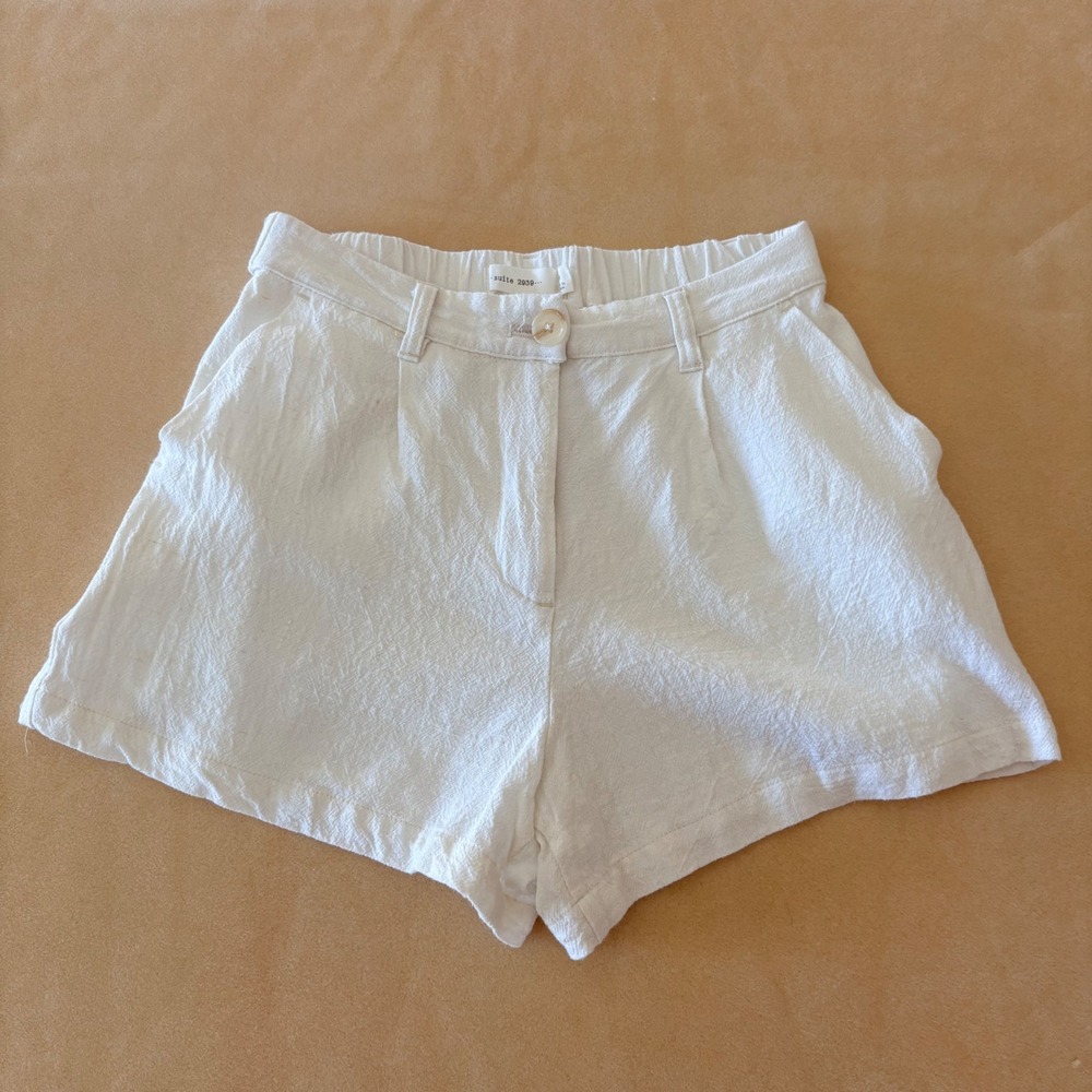 Suite 2939 pleated shorts suit Ivory Cotton Linen Blend High Waisted Small